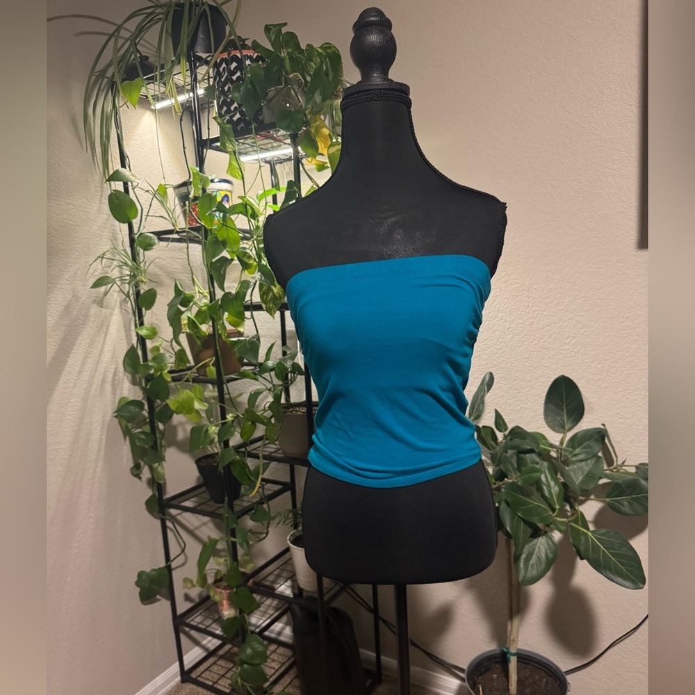 Match Blue Fitted Strapless Camisole